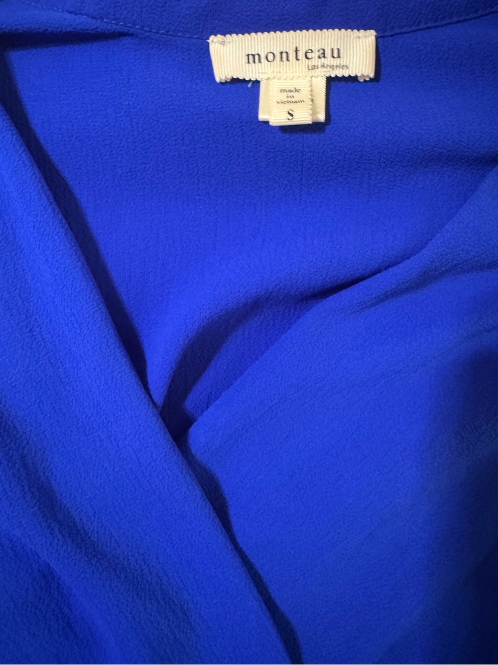 Monteau Los Angeles Royal Blue Faux Wrap Peplum Blouse Size Small | Summer Top - Picture 4 of 5